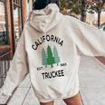 Vintage Truckee California Sierra Nevada Evergreen Tree Women Oversized Hoodie Back Print Sand