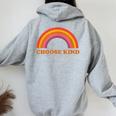Choose Kind Retro Rainbow Choose Kind Women Oversized Hoodie Back Print Sport Grey