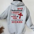 December Never Underestimate A Grandma Covered By The Blood Women Oversized Hoodie Back Print Sport Grey