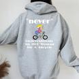 Never Underestimate An Old Lady On A Bicycle Women Oversized Hoodie Back Print Sport Grey