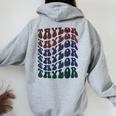 Girl Taylor Retro First Name Personalized Groovy Birthday Women Oversized Hoodie Back Print Sport Grey