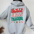Groovy Retro Holly Xmas Jolly Teacher Christmas Vibes Hippie Women Oversized Hoodie Back Print Sport Grey