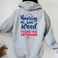 Honoring All Who Served Thank You Veterans Day Women Women Oversized Hoodie Back Print Sport Grey