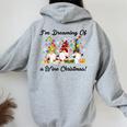 I'm Dreaming Of A Wine Christmas Gnome Xmas Drinking Women Oversized Hoodie Back Print Sport Grey