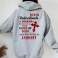 January Never Underestimate A Grandma Covered By The Blood Women Oversized Hoodie Back Print Sport Grey