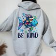 Be Kind Rainbow Fish Teacher Life Back To School Teaching Women Oversized Hoodie Back Print Sport Grey