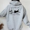 Life Is Better With Wine Cats And Books Black Cat Women Oversized Hoodie Back Print Sport Grey