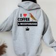 I Love Coffee And Wood Thrushes Washington DC State Bird Women Oversized Hoodie Back Print Sport Grey