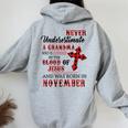 November Never Underestimate A Grandma Covered By The Blood Women Oversized Hoodie Back Print Sport Grey
