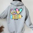 Peace Love Second Grade Tie-Dye Student Teacher Women Oversized Hoodie Back Print Sport Grey