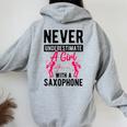 Never Underestimate A Girl With A Saxophone Idea Women Women Oversized Hoodie Back Print Sport Grey