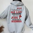 Never Underestimate An Old Lady Was Born In December Women Oversized Hoodie Back Print Sport Grey