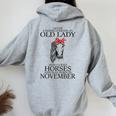 Never Underestimate An Old Lady Who Loves Horses November Women Oversized Hoodie Back Print Sport Grey