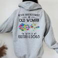 Never Underestimate An Old Woman With A Guitar And Dogs Women Oversized Hoodie Back Print Sport Grey