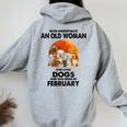 Never Underestimate An Old Woman Who Loves Dogs February Women Oversized Hoodie Back Print Sport Grey