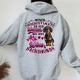 Never Underestimate An Old Woman Who Loves Wine & Dachshunds Women Oversized Hoodie Back Print Sport Grey