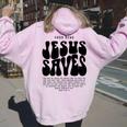 Good News Jesus Saves John 316-17 Christian Word On Back Women Oversized Hoodie Back Print Light Pink