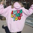 Jesus Loves You Retro Vintage Style Graphic Womens Women Oversized Hoodie Back Print Light Pink