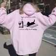 Life Is Better With Wine Cats And Books Black Cat Women Oversized Hoodie Back Print Light Pink