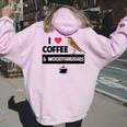 I Love Coffee And Wood Thrushes Washington DC State Bird Women Oversized Hoodie Back Print Light Pink