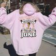 Never Underestimate A Oes Woman Born In June Women Oversized Hoodie Back Print Light Pink