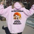 Never Underestimate An Old Woman Who Loves Dogs February Women Oversized Hoodie Back Print Light Pink
