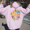 Never Underestimate The Power Of A Girl With Book Colorful Women Oversized Hoodie Back Print Light Pink