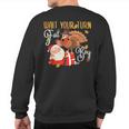 Wait Your Turn Fat Boy Turkey & Santa Thanksgiving Sweatshirt Back Print