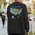Colorful United States Of America Map Us Landmarks Icons Sweatshirt Back Print