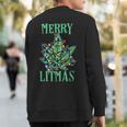 Merry Litmas Pot Leaf Christmas Tree Lights Marijuana Sweatshirt Back Print