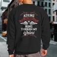 Atkins Blood Runs Through My Veins Last Name Family Sweatshirt Back Print