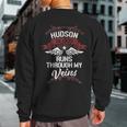 Hudson Blood Runs Through My Veins Last Name Family Sweatshirt Back Print