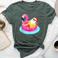 Christmas In July Santa Relaxing On A Flamingo Float Bella Canvas T-shirt Heather Forest