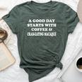 A Good Day Starts With Coffee & Crab-Eating Macaque Bella Canvas T-shirt Heather Forest