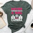 Never Underestimate A Girl With A Camera Girl Photographer Bella Canvas T-shirt Heather Forest