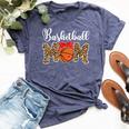 Basketball Mom Leopard Messy Bun Game Day Bella Canvas T-shirt Heather Navy