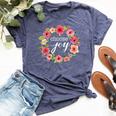 Choose Joy Inspirational Quote Boho Floral Wreath Bella Canvas T-shirt Heather Navy