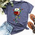 Cute Christmas Wine Glass Christmas Tree Lights Bella Canvas T-shirt Heather Navy