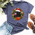 Black Cat And Wine Christmas Wreath Ornament Bella Canvas T-shirt Heather Navy