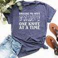 Knife Collector Husband Driving Wife Crazy One Knife At Time Bella Canvas T-shirt Heather Navy