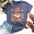 Retro One Thankful Teacher Pumpkin Spice Thanksgiving Fall Bella Canvas T-shirt Heather Navy