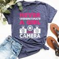 Never Underestimate A Girl With A Camera Girl Photographer Bella Canvas T-shirt Heather Navy