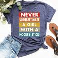 Never Underestimate A Girl With A Hockey Stick Bella Canvas T-shirt Heather Navy