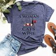 Never Underestimate A Woman Who Loves Cats And Wine Bella Canvas T-shirt Heather Navy