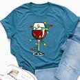 Cute Christmas Wine Glass Christmas Tree Lights Bella Canvas T-shirt Heather Deep Teal