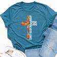 Fall For Jesus He Never Leaves Christian Faith Jesus Cross Bella Canvas T-shirt Heather Deep Teal