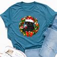Black Cat And Wine Christmas Wreath Ornament Bella Canvas T-shirt Heather Deep Teal