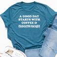 A Good Day Starts With Coffee & Crab-Eating Macaque Bella Canvas T-shirt Heather Deep Teal