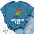 Lesbosaurus Rex Dinosaur In Rainbow Flag For Lesbian Pride Bella Canvas T-shirt Heather Deep Teal