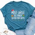 Most Likely To Trade Sister For Family Christmas Bella Canvas T-shirt Heather Deep Teal
